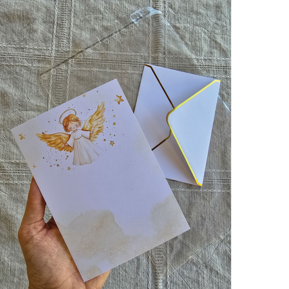 Dodatek k darilu - celofan, kuverta, voščilnica - motiv angel - slika 3