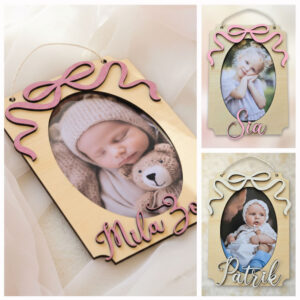 Lesen okvir z imenom otroka – roza, bel