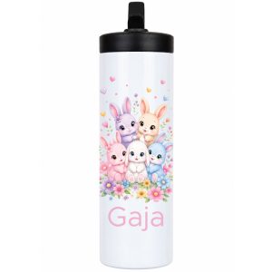 Zajčki – termo steklenica z imenom – 600 ml